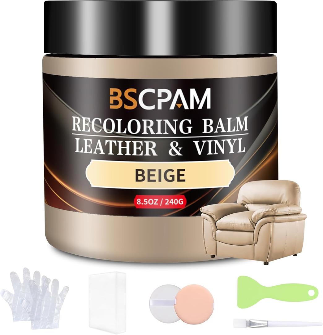 Beige Leather Recoloring Balm, Leather Couch Scratch/Stain Remover, Leather Repair kit for Vinyl Furniture and Car Interior, Leather Dye Paint for Scratched and Faded Leather Couches