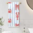 Red Lobster Crab Coastal Kitchen Towels, Preppy Beach Crawfish Dish Tea Towels for Kitchen Decor, Blue Striped Nautical Decorative Hand Towel for Bathroom, Seafood Boil Party Supplies, 16x24 Inch