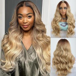 Aisaide Ombre Honey Blonde V Part Wig Body Wave For Black Women Strawberry Glueless Full Head Clip In Half V Shape Wigs No Leave Out Ombre Highlight Wear and Go Glueless Wig 24Inch