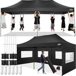 COBIZI 10x20 Pop up Canopy Tent 10x20 Canopy with 6 Sidewalls Waterproof Heavy Duty Commercial Canopy Tent for Parties Outdoor Tent Garden Gazebo Tent, Carry Bag with Wheel(10x20ft, Black)