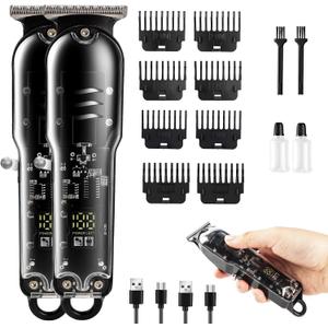 2 Pack Cordless Hair Clippers for Men Small Portable Hair Clipper with LED Display Sharp Stainless Steel Blades for Self-Haircut Use and Home Use
