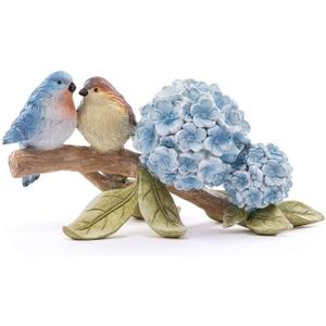 Napco Imports Decorative Home or Garden 9 x 4.5 Inch Indoor or Outdoor Tabletop Sculpture Figurine Blue and Green Bluebird and Hydrangea
