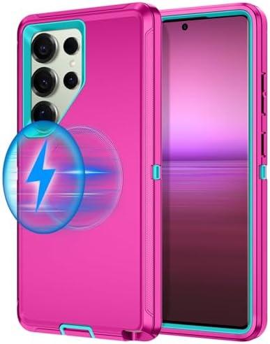 I-HONVA for Samsung Galaxy S25 Ultra Case [Compatible with MagSafe] Shockproof 3-Layer Full Body Protection [Without Screen Protector] Rugged Heavy Duty Cover Case for Galaxy S25 Ultra,Rose Red/Green