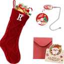 Ulico Christmas Stockings with Initials, 18 Large Embroidered Monogram Knit Christmas Stocking,Xmas Stocking for Kids, Holiday and Family Stocking for Fireplace or Party Decoration Red Letter R