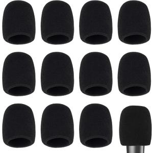 12 Pack Microphone Covers Foam, Mic Covers for Microphones, Sponge Microphone Windscreen, Mic Foam Cover Fit for Various Microphone, Noise Reduction & Microphone Protection, Black (Normal)