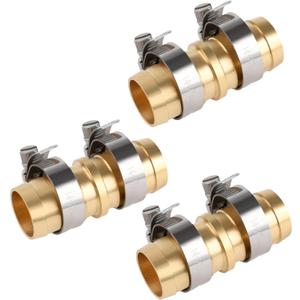 3/4" Brass Garden Hose Repair Kit, 3 Pack Heavy-Duty Water Hose Mender with Stainless Steel Clamps, Hose Repair Fittings for 3/4 Inch Garden Hose Splice & Extension
