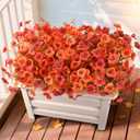 INQCMY Artificial Fall Flowers for Outdoor, 12 Bundles Faux Pansy Fake Mums Flowers Plants Outdoor Fall Decor, UV Resistant No Fade Silk Flower for Porch Planter Patio Yard Garden(Orange Autumn Red)