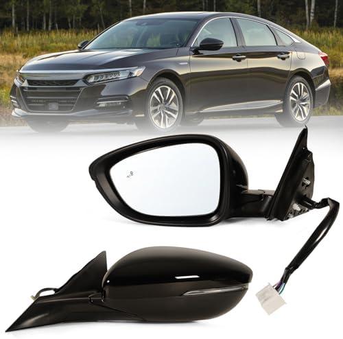 Lqito Left Driver side Mirror Fits 2018-2022 Honda Accord With Power Glass, Heated, Blind Spot Detection,Turn Signal and Manual Folding Match to Crystal Black Pearl Replace HO1320330 8Pins