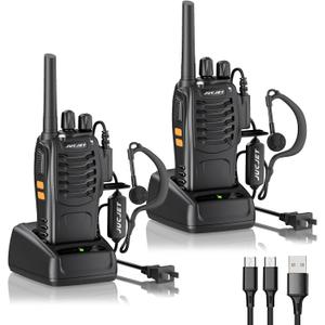 Walkie Talkies 16 Channel Two Way Radio with Original Earpieces, 2-Way Radios UHF Handheld Transceiver Walky Talky, with 2-in-1 Type-C Charging Cable & Charging Station2 Pack