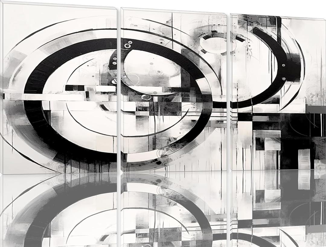 Pormipone Modern Black and White Abstract Wall Art,Irregular Graphic Abstract Canvas Print Poster for Living Room Bedroom Office Home Decoration (18"L x 12"W)