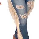 Lucuna Women's High Waisted Ripped Jeans Cut Out Destroyed Frayed Tassels Distressed Denim Pants (X-Large, 1-dark Blue)