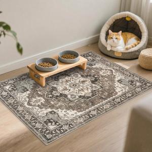 Washable Entryway Area Rug 2x3 - Small Entrance Rug Vintage Distressed Mat Oriental Non-Slip Non-Shedding Carpet Soft Thin Stain Resistant Indoor Floor Doormat for Bedroom Bathroom Kitchen (Beige,2x3)