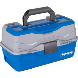 Flambeau Outdoors 6382TB 2-Tray Tackle Box - Classic Fishing Lure Storage Organizer, Medium Portable Tackle Box, 15 Tray Compartments, Blue/Gray