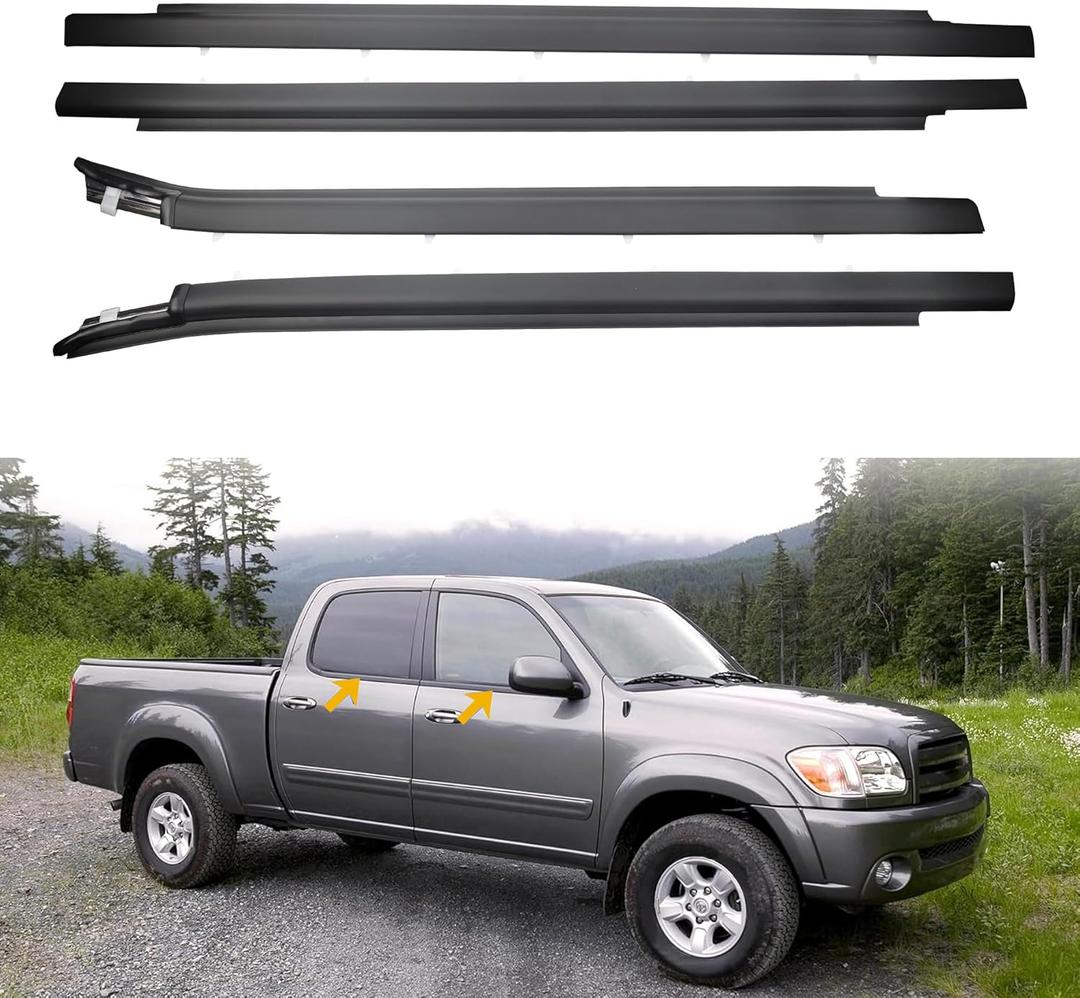 Dasbecan 4PCS Front & Rear Door Window Trim Belt Weatherstrip Compatible with Toyota Tundra Extended Cab Pickup 2000-2006 Replaces 75720-0C01 75710-0C01 75740-0C022 75730-0C022
