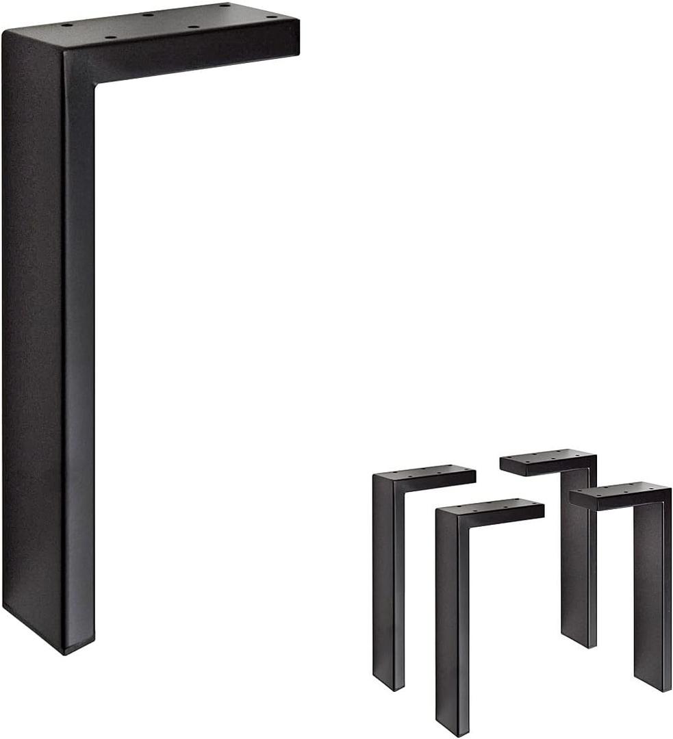 Set of 4 Rectangular Steel L-Style Sofa Legs  Heavy Duty Metal Furniture Legs for Tables, Benches, and DIY Projects  Modern Design, Easy Installation (11-3/4"H Black)