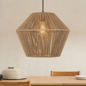 ELYONA 16.5 Large Woven Pendant Light, Modern Boho Chandelier Handwoven Rattan Basket Pendant Light Fixtures Farmhouse Rustic Ceiling Hanging Lamp for Dining Room, Kitchen Bedroom, Entryway, Foyer (17")