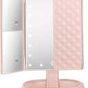 deweisn Trifold Lighted Vanity Makeup Mirror with 21 LED Lights,1x/2x/3x Magnification and Touch Screen Dimming,Two Power Supplies Makeup Mirror, Gift for Women (Pink)
