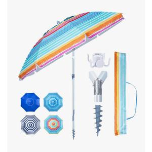 Heavy Duty High Wind Beach Umbrella with Sand Anchor & Carry Bag|Patio Outdoor Umbrella with Alumininm Frame, Sunshade Umbrella with Push Button Tilt, Ideal for Travel Garden Lawn Poolside Backyard, UPF 60+