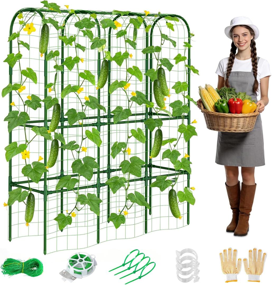 62in Tall Cucumber Trellis for Raised Bed, 51" L x 62" H Metal Garden Trellis for Climbing Plants Outdoor, U-Shape Vegetables Trellis Support for Squash Zucchini Peas Grape