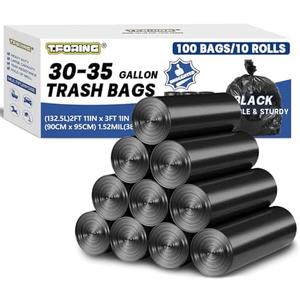 T.FORING 30-35 Gallon Trash Bags Heavy Duty 1.5 Mil - 35" x 37" 100 Count Large Black Garbage Bags 30+ Gallon Strong Plastic Trash Can Liners for Home Kitchen Commercial Lawn and Leaf