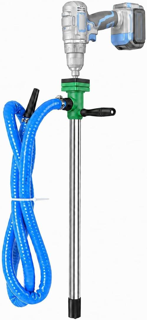 Drill Powered Water Pump, Stick Transfer Pump with 4.9 ft Steel Hose