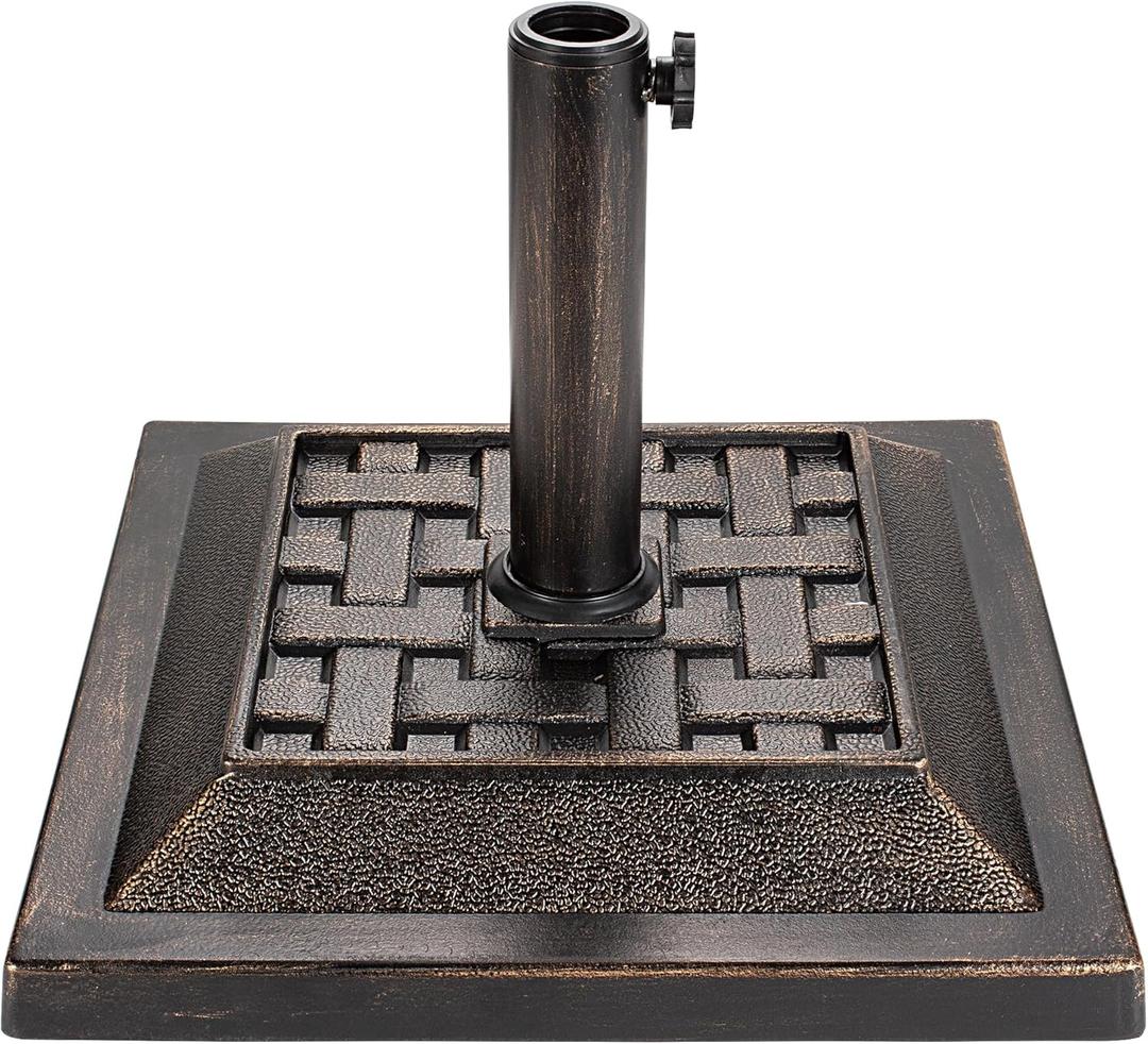Patio Umbrella Stand - 27 lbs 17.1" Heavy Duty Outdoor Umbrella Base Stand, Market Umbrella Holder for Garden, Backyard, Pool, Beach, No Water or Sand Required, Square Bronze