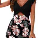 Aleumdr Women's One Piece Swimsuit Ruffle Cutout Swimdress Tummy Control V Neck Wrap Swimwear (XL, Black Floral)