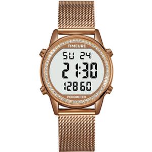Women's Step Counter Pedometer Watch with Stainless Steel Bracelet, Stylish Design, No App, No Charging Needed for Step, Calorie, Distance, Alarm, Countdown TimerTU-2401 (Brown)