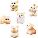 MAOMIA 6 Pcs Mini Hamster Figures Animal Toy Cake Toppers, Fairy Garden Decor Miniature Hamster Figurines Collection Playset for Christmas Birthday Gift Cake Decorations