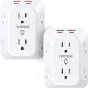2 Pack Outlet Extender Surge Protector, HOPOW 6 Outlet Splitter with 4 USB Ports (2 USB C), USB Wall Charger, 3-Sided 1050J Multi Plug Wall Outlet, Wall Mount for Home Travel Office Travel, White