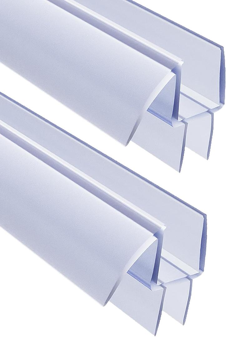 2PCS Shower Door Bottom Seal for Frameless Doors 10MM, 3/8" x 39", Clear Vinyl Shower Door Seal Strip Sweep, Leak-Proof Water Barrier