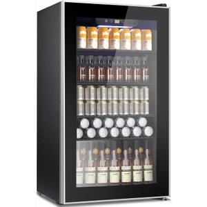 COWSAR Mini Fridge Cooler, 130 Can Beverage Refrigerator with Glass Door, ETL Approved Wine Fridge with Digital Temperature Control, LED Light, Reversible Door for Home, Office, Bar - 3.2 Cu.Ft (Black)