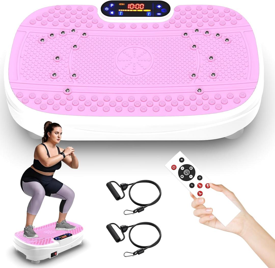 Vibration Plate Exercise Machine, Whole Body Workout Fitness Platform Vibration Plate with Resistance Bands for Home Training Equipment Speed Control
