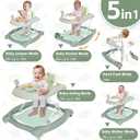 Foldable Baby 5-in-1 Activity Walker - Rocker, Activity Center, Bouncer, Seat Walker, Push Walker - Adjustable Speed Rear Wheels and Height Toys Ages 6-18 Months (Light Green)