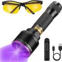 ALONEFIRE SV41 395nm UV Flashlight 10W Rechargeable Blacklight Black Light Urine Detector for Resin Curing, Dry Glue, Fishing, Minerals with UV Protective Glasses, Charger, Battery Included