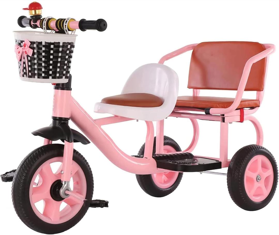 High Carbon Steel Children's Tricycle/Soft and Comfortable Pedal Tricycle Can Take People with Back Seat Kids Tandem Tricycle for Boys and Girls Ages 3+,Pink