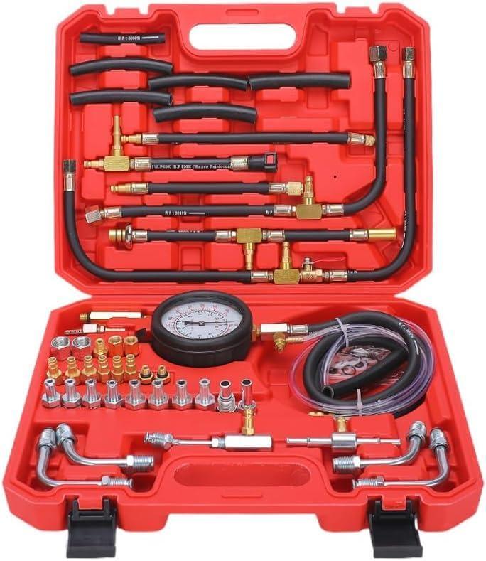 Fuel Injection Pressure Tester Kit, 0-140PSI Pro Fuel Pressure Tester Kit, Car Truck Motorcycle Diagnostic Tool. (red)