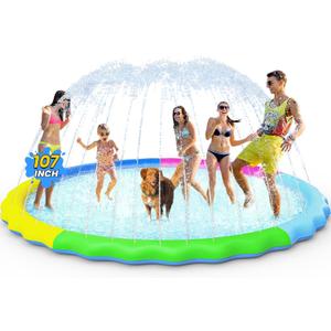 VISTOP Non-Slip Splash Pad for Kids and Dog, Thicken Sprinkler Pool Summer Outdoor Water Toys - Fun Backyard Fountain Play Mat for Baby Girls Boys Children or Pet Dog (107 Inch, Red&Yellow&Green&Blue)