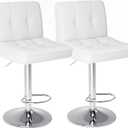 Sweetcrispy Bar Stools Set of 2, Armless PU Leather Adjustable Swivel Barstools, Hydraulic Kitchen Counter Height Thickened Seat Cushion Square Island Countertop Chairs with Back, White