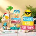 Vercraft 11 Pcs Summer Decorations Set Sunshine Tiered Tray Decor Hello Sweet Summer Wooden Blocks Flip Flops Coconut Tree Centerpiece for Home Office Decorations