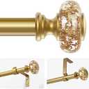 Gold Curtain Rods for Windows 32-72 Inch: 1 Inch Adjustable Acrylic Drapery Rod with Translucent Gold Foil Finials- Single Decorative Curtain Rod for Bedroom & Bathroom  