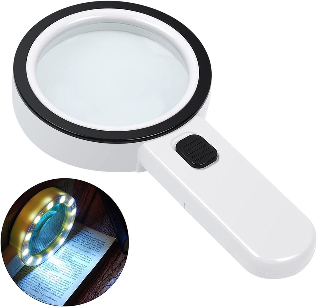 AIXPI Magnifying Glass with Light, 30X Handheld Large Magnifying Glass 12 LED Illuminated Lighted Magnifier for Macular Degeneration Seniors Reading Inspection Coins Jewelry
