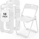 10 Pack White Plastic Folding Chairs, Indoor Outdoor Heavy-Duty Stackable Seats with Steel Frame, 350 lbs Capacity Portable Commercial Foldable Chairs for Party Events Wedding Dining Picnic Office