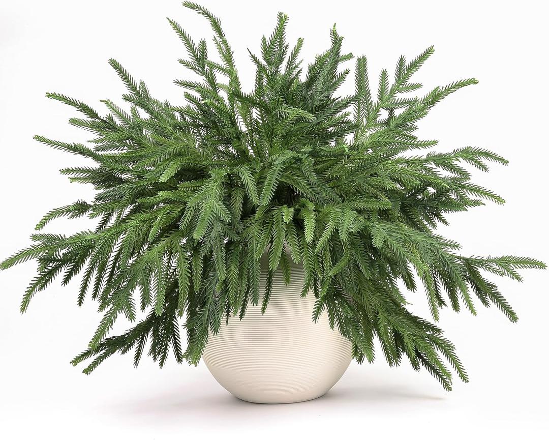 Norfolk Pine Stems, 12 Pcs 18" Real Touch Artificial Pine Branches, Tabletop Droopy Greenery Stems, Faux Cedar Picks for Vase, Garland Accessories, Holiday Winter Decor for Home Indoor, FF08