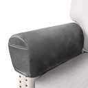 ANARACHON Leather Look Couch Arm Covers Set of 2 Armrest Covers for Sofa Chair Arm Protectors Stretch Armchair Slipcovers with Pockets Washable Spandex Fabric (Small, Light Grey)