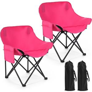 2 Pack Compact Camping Chairs Portable Folding for Outside with Carry Bag Lightweight Moon Chairs for Travel Picnic Hiking Beach Fishing, 600D Oxford, Supports 330lbs(Pink), 27.17 x 17.72 x 17.72 inches