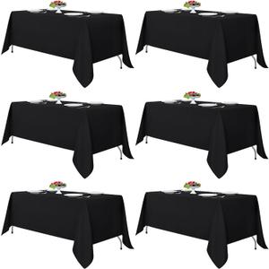 Fitable Black Tablecloths for Rectangle Tables, 6 Pack - 70 x 120 Inches - Reusable and Washable Table Clothes for 6-8 Ft Tables, Polyester Fabric Table Covers for Wedding, Party, Banquet