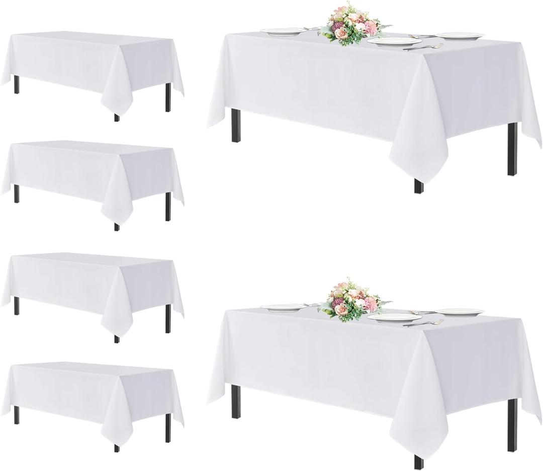 sancua White Tablecloths for 8 Foot Rectangle Tables, 6 Pack - Washable Polyester Fabric Table Cover for Wedding Wedding, Birthday Party, Banquet Reception, 60x120 Inch