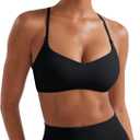 YEOREO Y Back Sports Bras for Women Padded Racerback Bra Paisely Light Impact Adjustable Straps Gym Workout Tops (Large, Black)