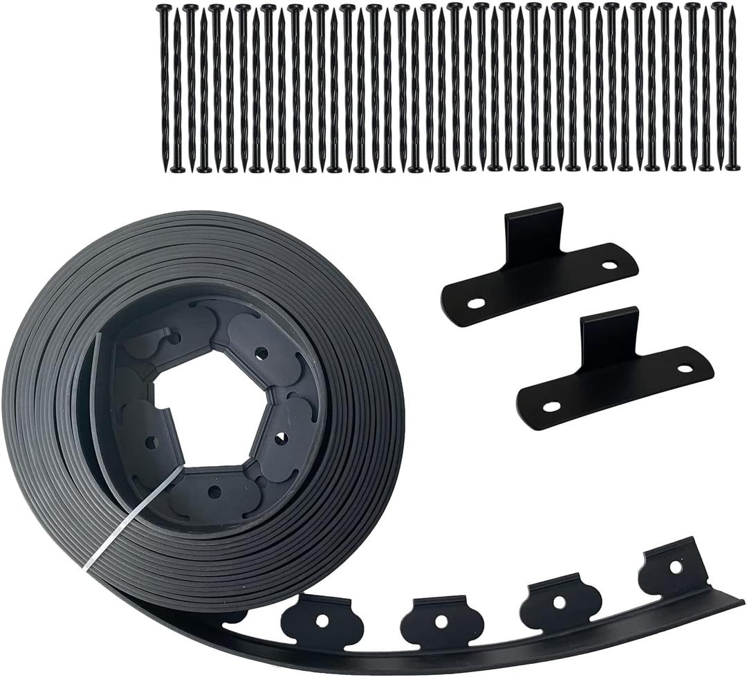 Landscape Edging 40ft Garden Edging with 40 Spikes, 2in Tall Plastic Paver Edging for Landscaping, Flower Gardens, Lawn (Black-40ft)